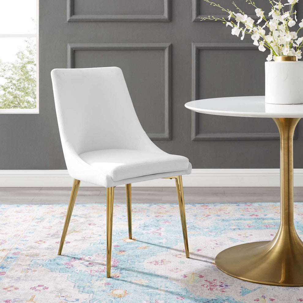 Side Dining Chair, Velvet, Metal, White, Modern, Bistro Restaurant Hospitality
