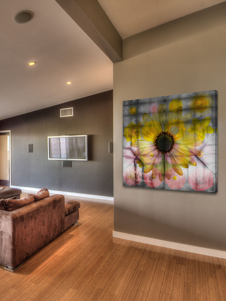 "Pink and Yellow Sunflower" Fine Art Canvas Print, 32"x32"