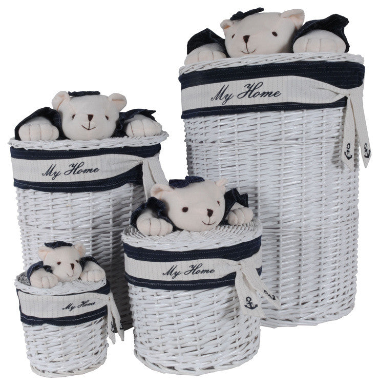 Anne Home, Set Of 4 Oval Willow Baskets With Bear Design