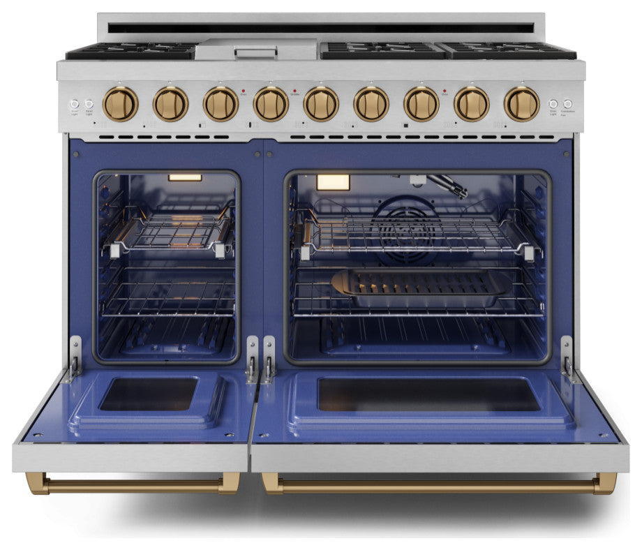 48" Professional Gas Range, Double Oven, Stainless Steel/Bronze