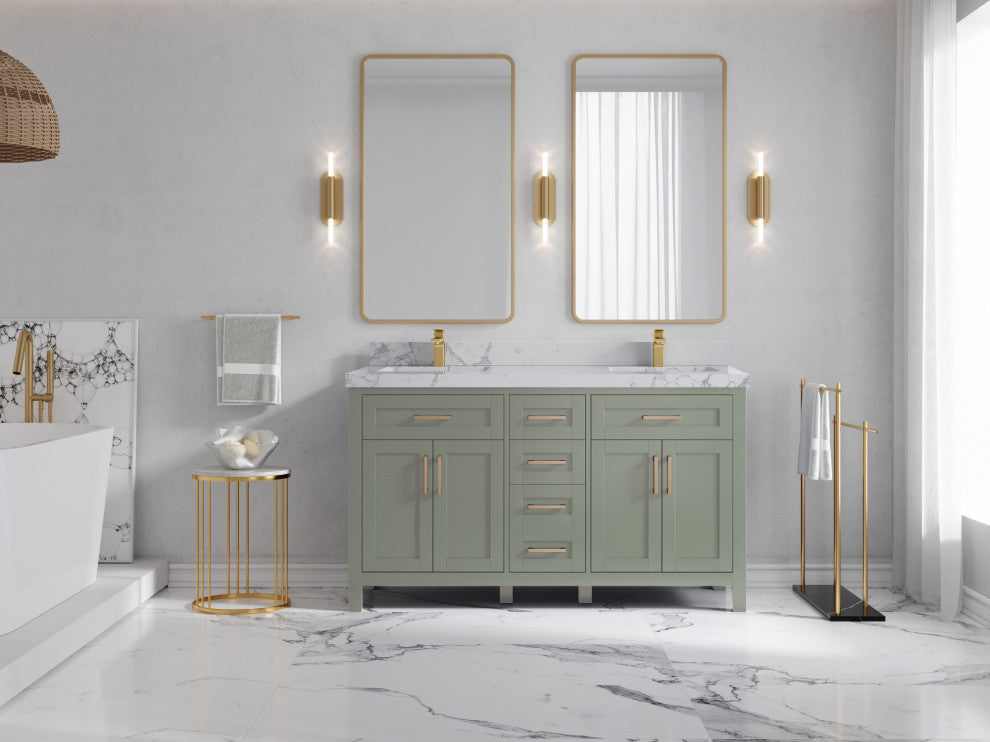 Cambridge 60" Double Bathroom Vanity in Evergreen 2" Venatino Quartz