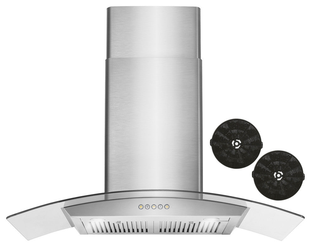 Cosmo 380 CFM Wall Mount Vent Range Hood With Permanent Filters & Glass Canopy, 36", Ductless