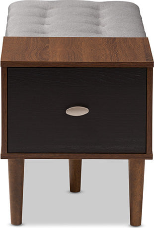 Oak and Dark Brown Entryway Storage Gray Cushioned Bench Shoe Rack Cabinet