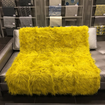 Gigi Luxurious Shaggy Faux Fur Throw Blanket, Curry