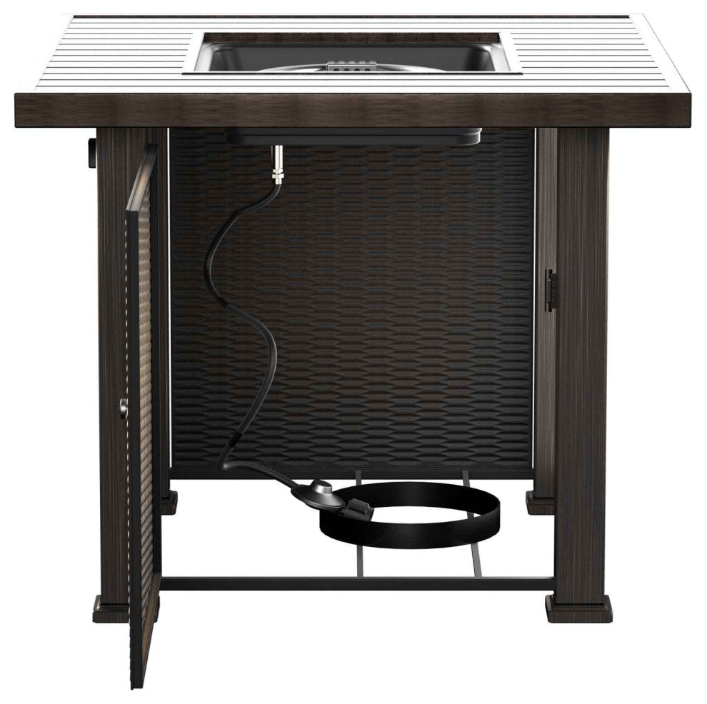 WestinTrends 5PC Outdoor Patio Wicker Conversation Set w/ Square Fire Pit, Black/Orange