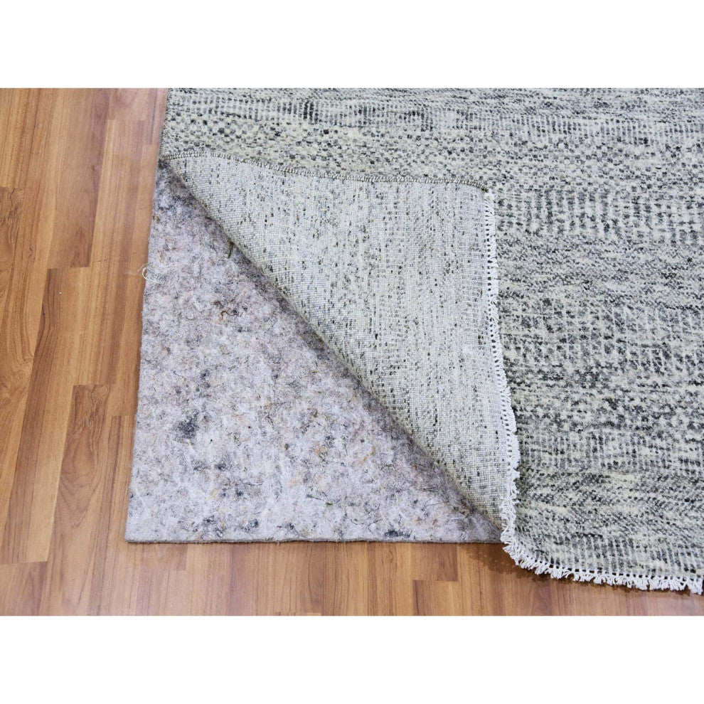 Cloud Gray Natural Undyed Wool Grass Design Hand Knotted Square Rug, 6'x6'