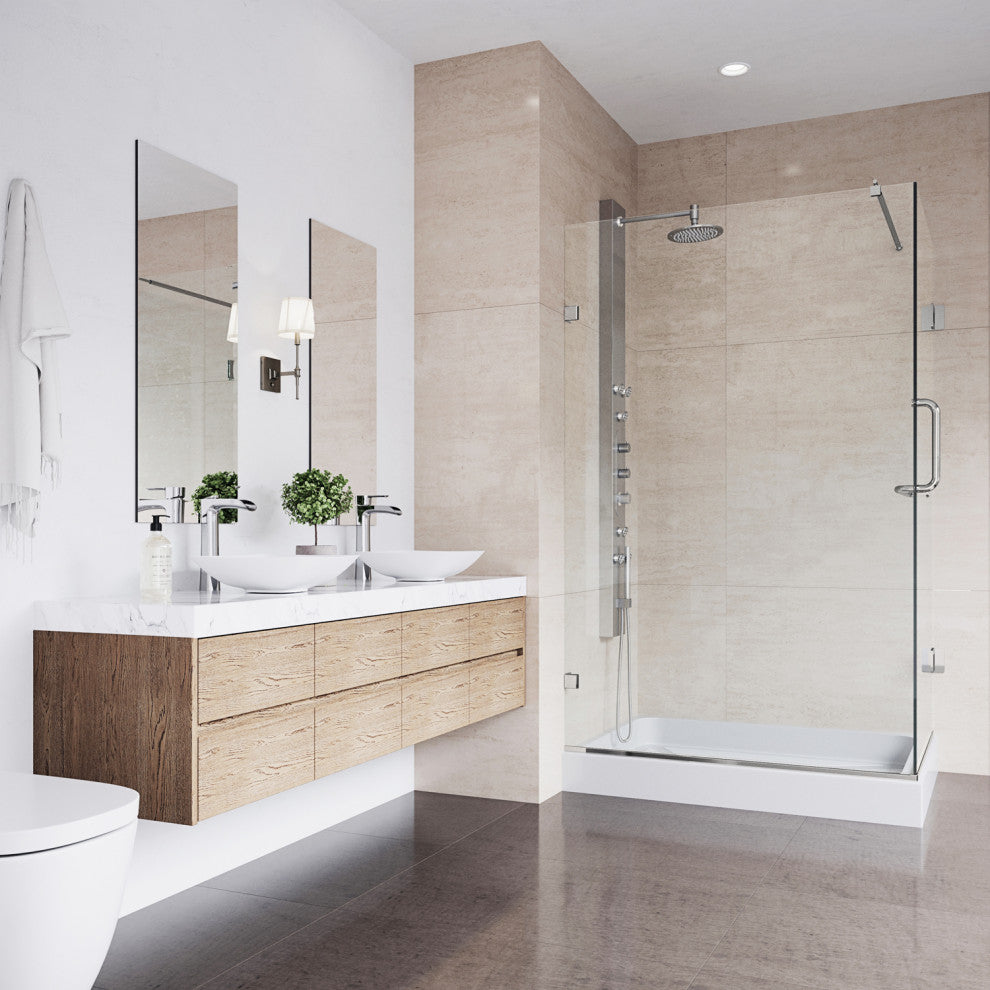 VIGO Pacifica 48"D x 36"W x 79"H Frameless Hinged Shower Enclosure, Brushed Nickel, Left Base