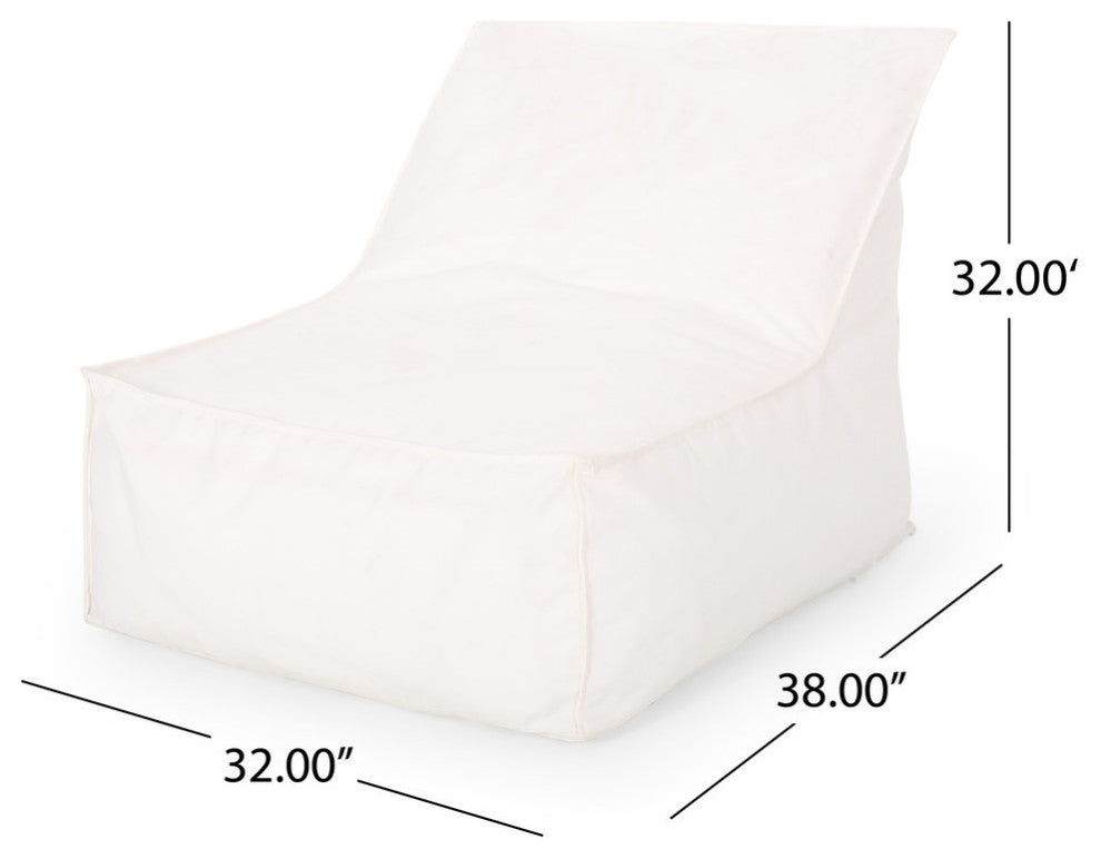 GDF Studio Tulum Outdoor Water Resistant Fabric Bean Bag Lounger, White