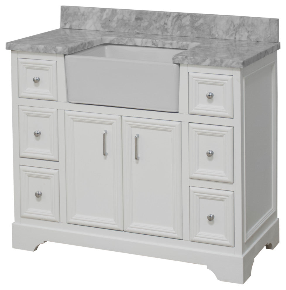 Zelda 42" Bathroom Vanity, White, Carrara Marble