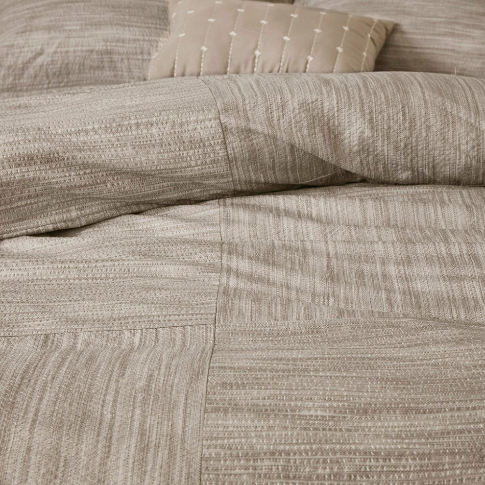 Madison Park Walter 7 Piece Printed Seersucker Comforter Set, Taupe