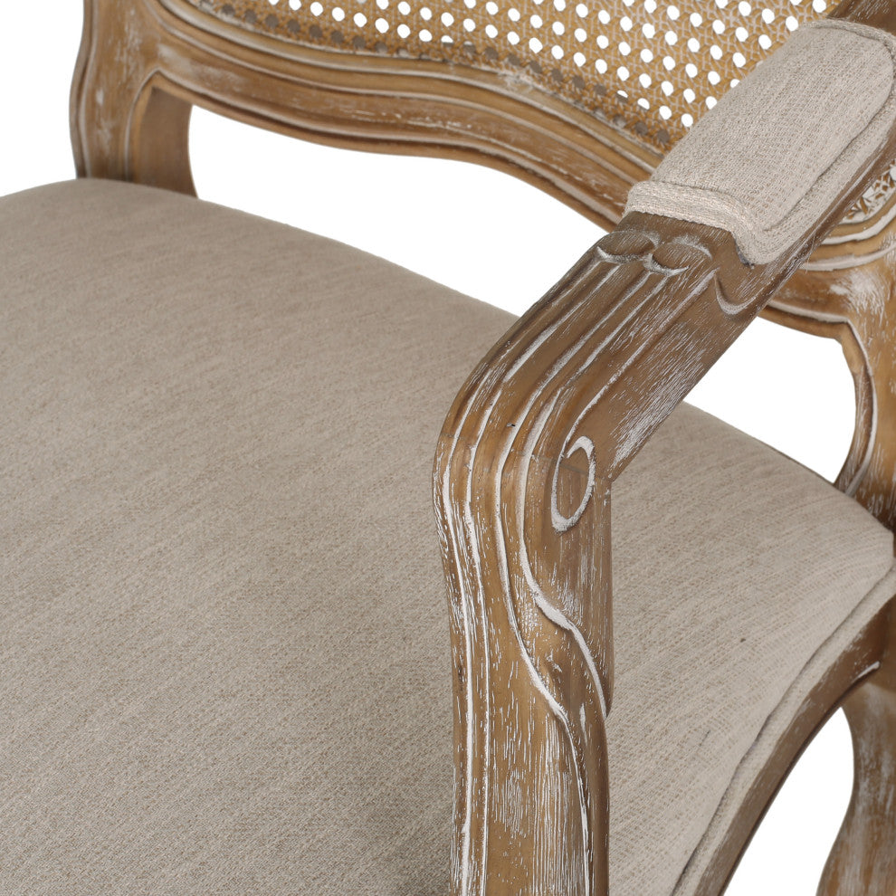 Bonview Fabric Upholstered Wood and Cane Expandable 7-Piece Dining Set, Natural Brown/Beige