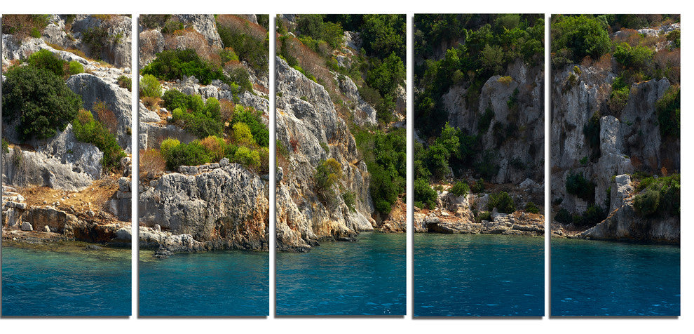 "Beautiful Turkey Tropical Beach" Landscape Print Wall Art, 5 Panels, 60"x28"