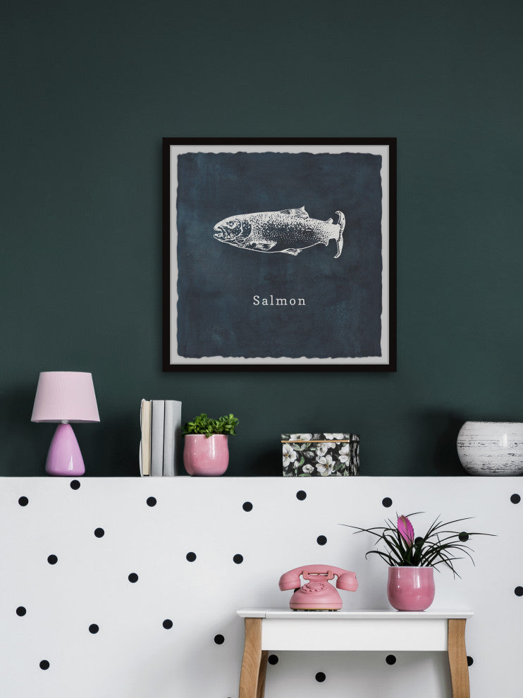 "Salmon in Blue" Framed Painting Print, 18x18