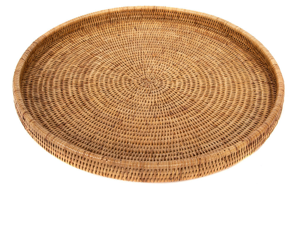 Artifacts Rattan™ Round Serving / Ottoman Tray, Honey Brown, 24"x24"x2"