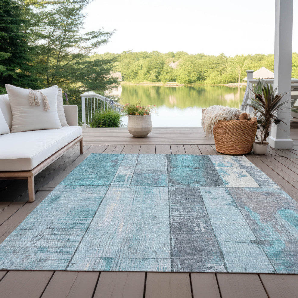 Machine Washable Indoor/Outdoor Chantille ACN1877 Teal 5' x 7'6" Rug