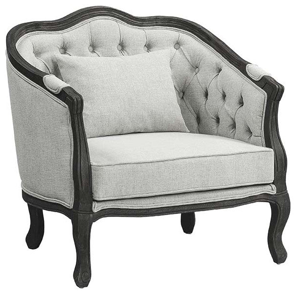 Acme Samael Chair With Pillow Gray Linen and Dark Brown Finish