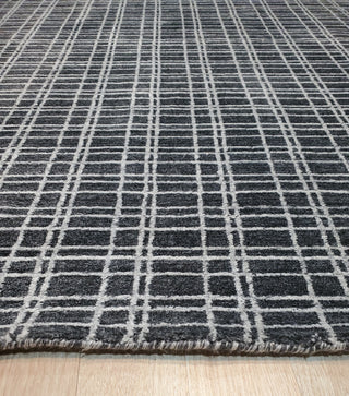 Handmade Wool and Viscose Charcoal Geometric Loom Check Rug, 8x9'9