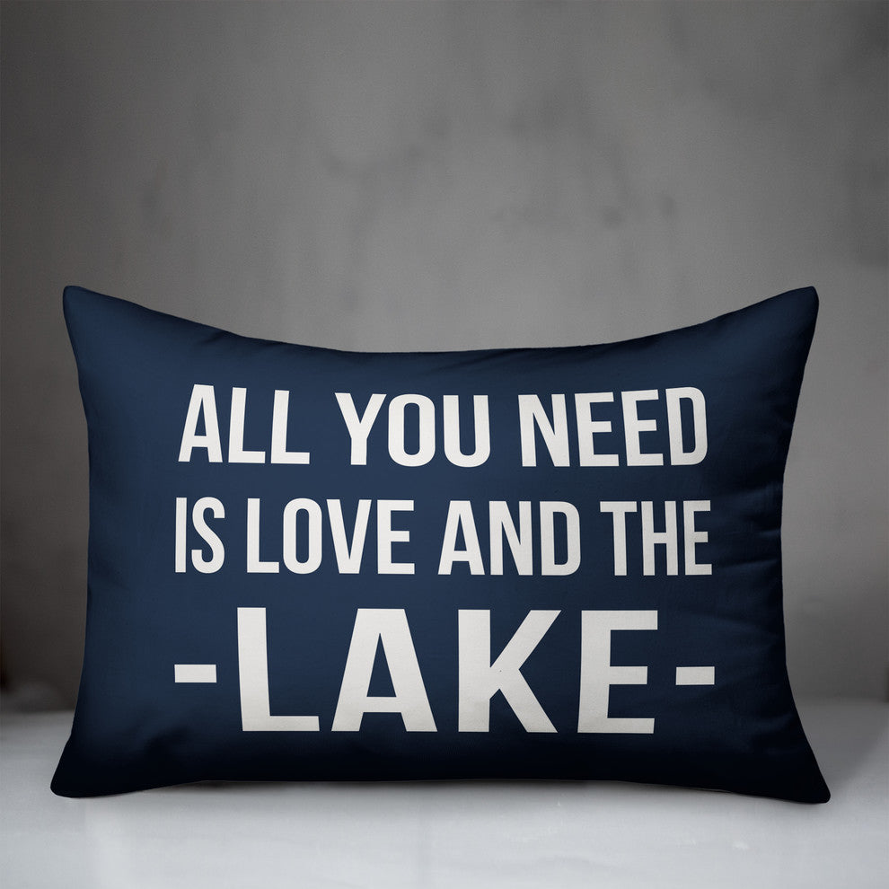 All You Need Is Love And The Lake Outdoor Lumbar Pillow