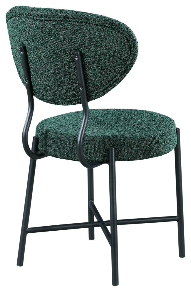 Allure Boucle Fabric Upholstered Dining Chair Set of 2, Green