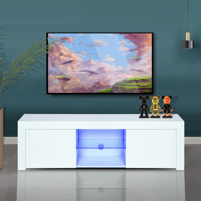 White morden TV Stand with LED Lights high glossy front TV Cabinet