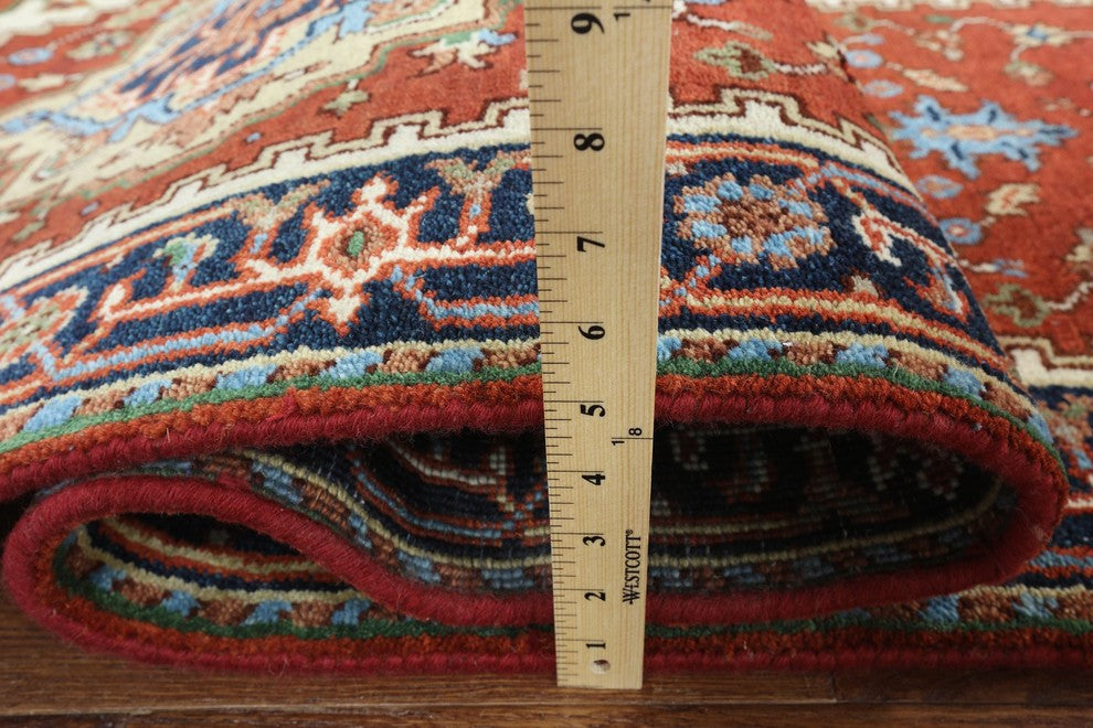 Red & Blue 3'x16 Heriz Serapi Runner Hand Knotted Wool Rug H9250