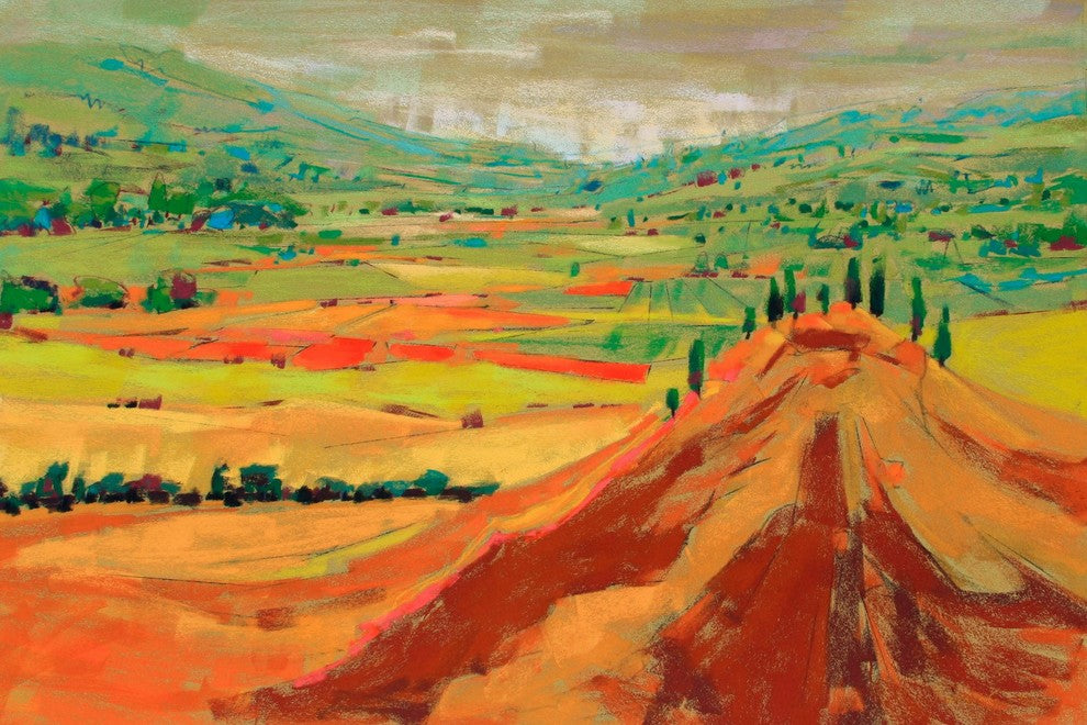 "Rolling Hills and Valley" Painting Print on Wrapped Canvas, 18x12