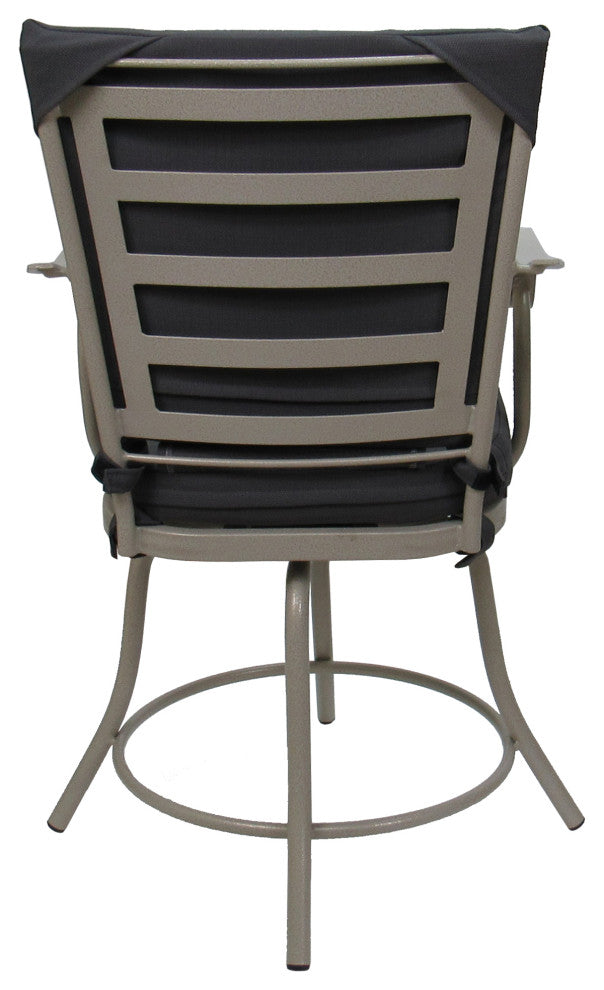 Outdoor/Indoor Patio Swivel Dining Chair Jamey With Arms, Dark Gray Linen - Beige