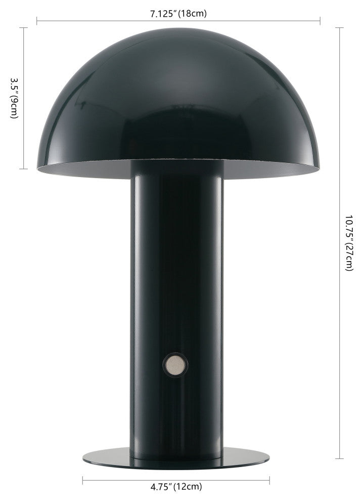Boletus 10.75" Rechargeable/Cordless Iron LED Mushroom Table Lamp, Forest Green