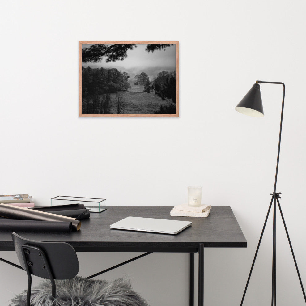 Mist of Valley Forge in Black and White Framed Photo Paper Wall Art Prints, Red Oak, 18" X 24"