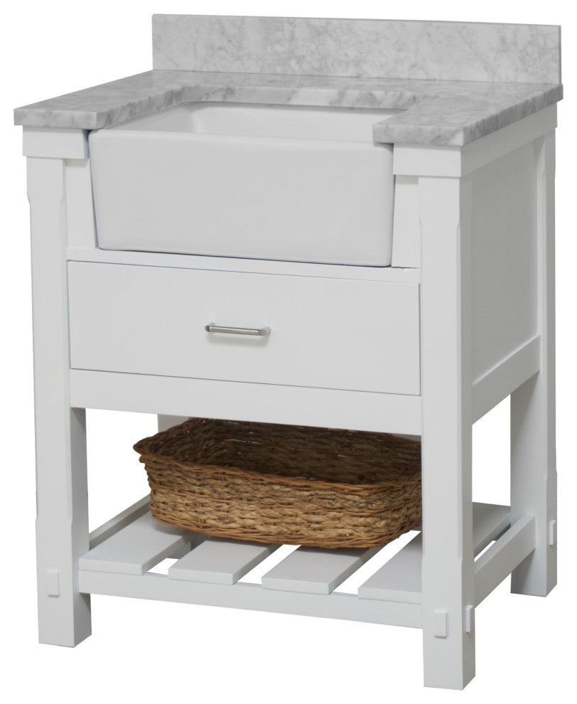 Charlotte 30" Bathroom Vanity, White, Carrara Marble