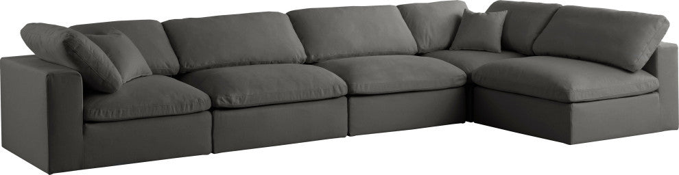 Plush Velvet / Down Standard Comfort L-Shaped Modular Sectional, Gray, 5-Piece: 3 Armless Chair, 2 Corner Chair