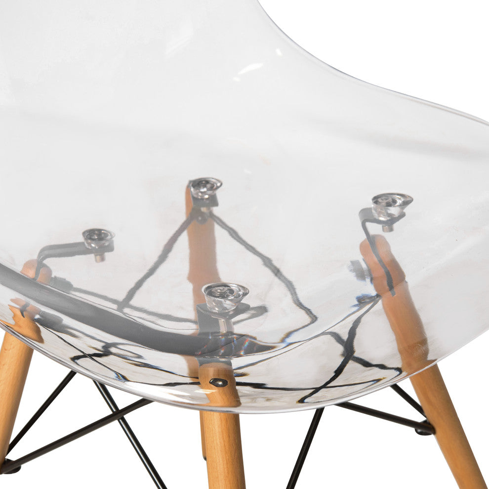 Dover Molded Dinin Side Chair, Wood Dowel Eiffel Base, Clear