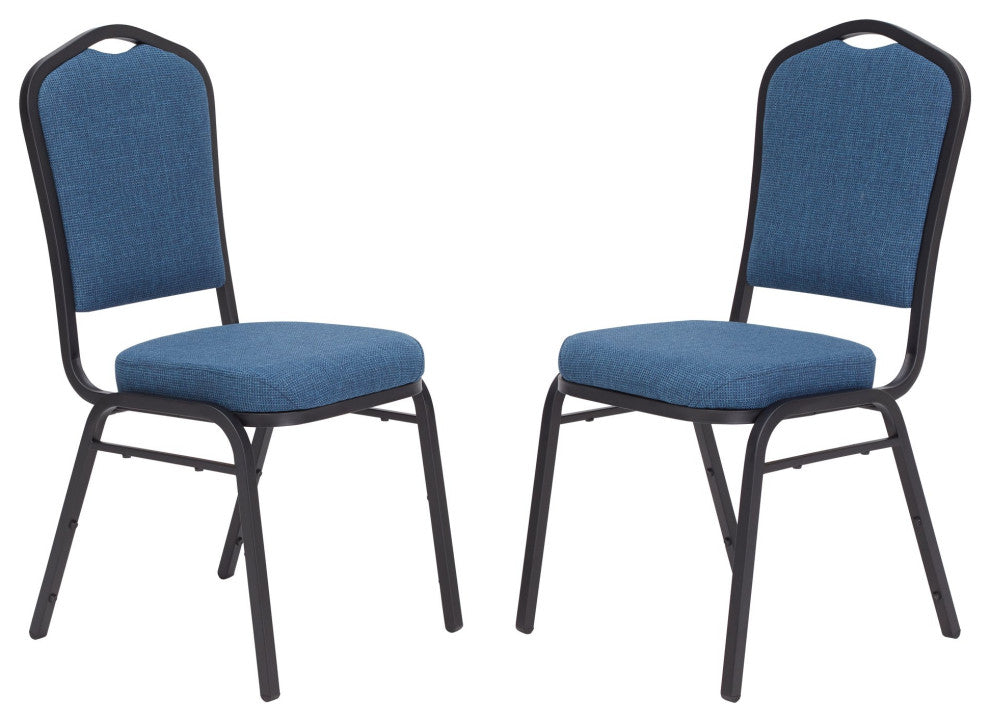 Set of 2 Dining Chair, Cushioned Fabric Seat With Crown Backrest, Natural Blue