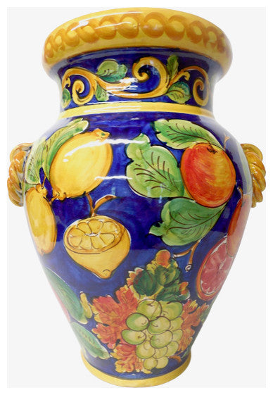 Sicilian Ceramiche Artistiche La Giara Large Orcio Vase With Fruit