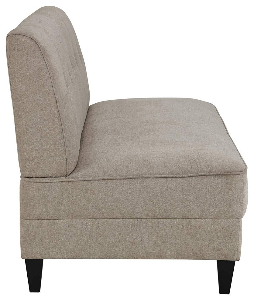 Ivory Chenille Settee With Tufted Back and Midcentury Armless Design