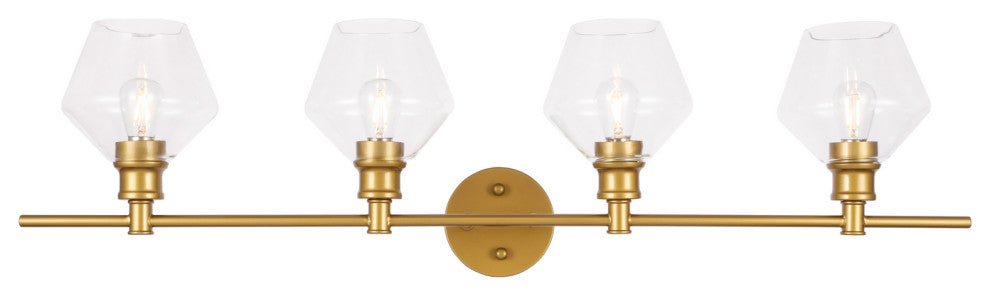 Gene 4 Light Wall Sconce in Brass & Clear Glass