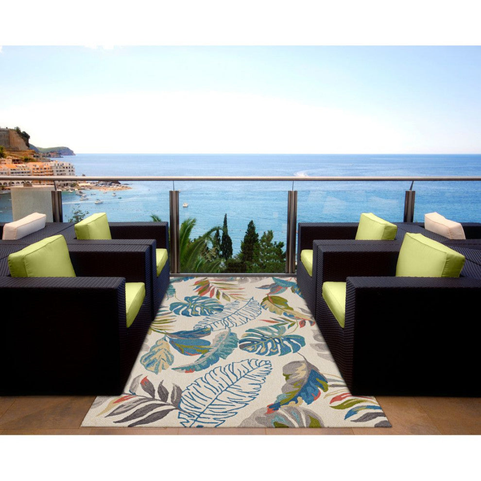 KAS Harbor 4211 Ivory/Teal Palms Area Rug, 5'x8'