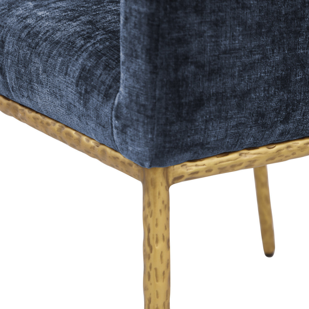 Reeves Upholstered Dining Chair, Navy, Chenille , AC,  Brushed Brass, Set of 2