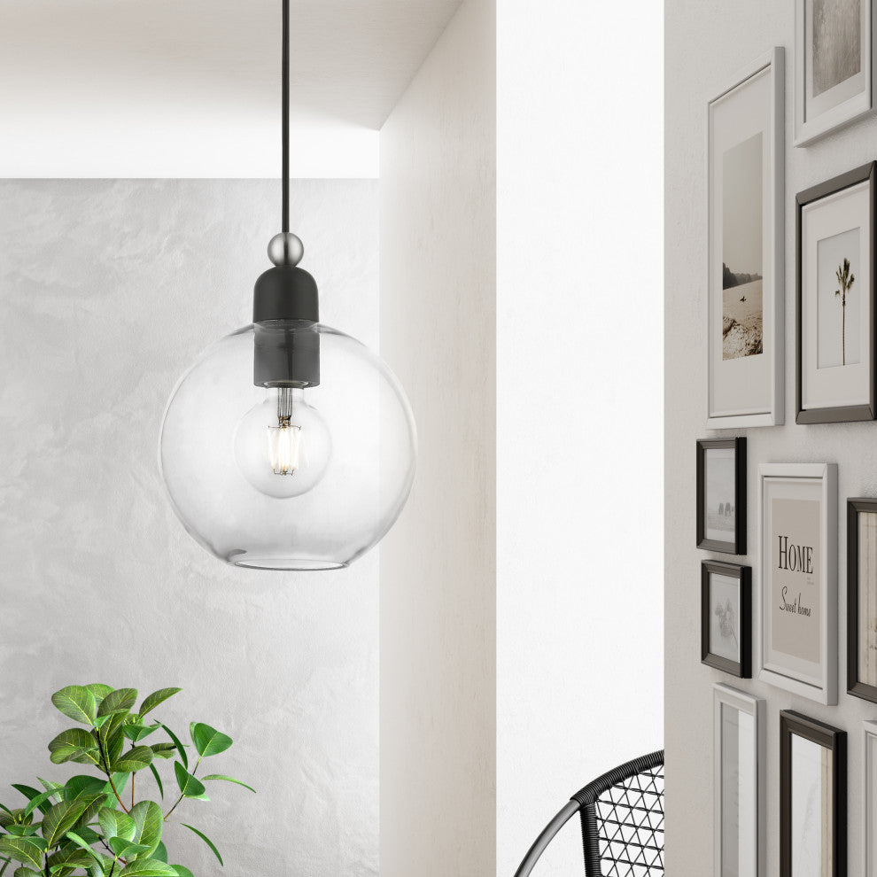 Downtown 1 Light Black With Brushed Nickel Accents Sphere Pendant