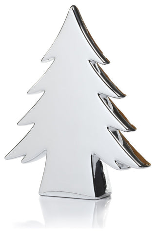 10.75" Tall "Teton" Ceramic Christmas Tree Tabletop Decoration, Silver