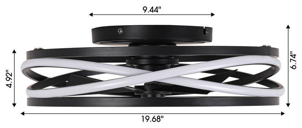 19.68 inch Small Flush Mount Ceiling Fan with Light and Remote, Matte Black