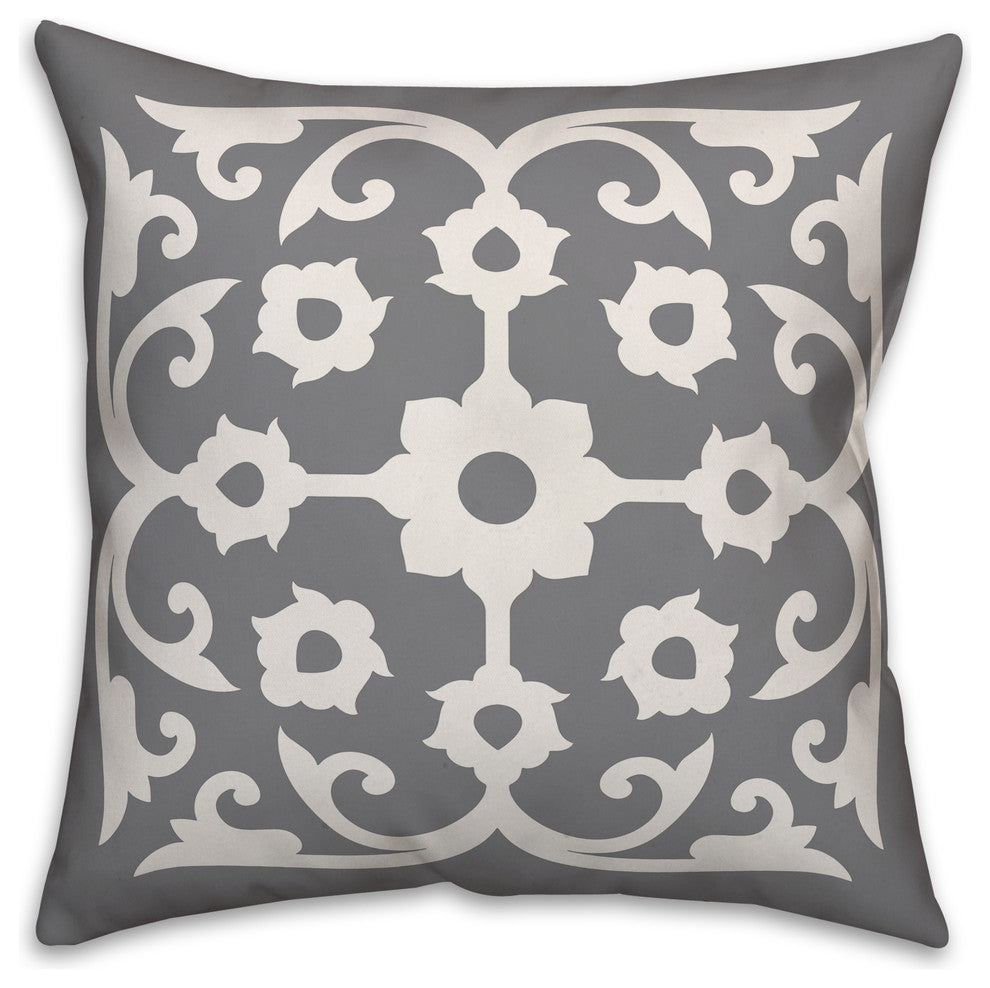 Gray and White Tile 16x16 Throw Pillow Cover