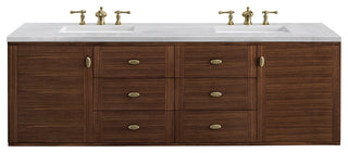 Amberly 72" Double Vanity, Mid-Century Walnut, 3CM Arctic Fall Top