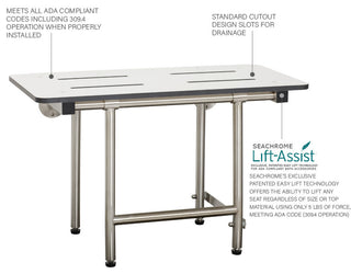 Folding Wall Mount Bench Shower Seat with Legs, White, 22-Inch