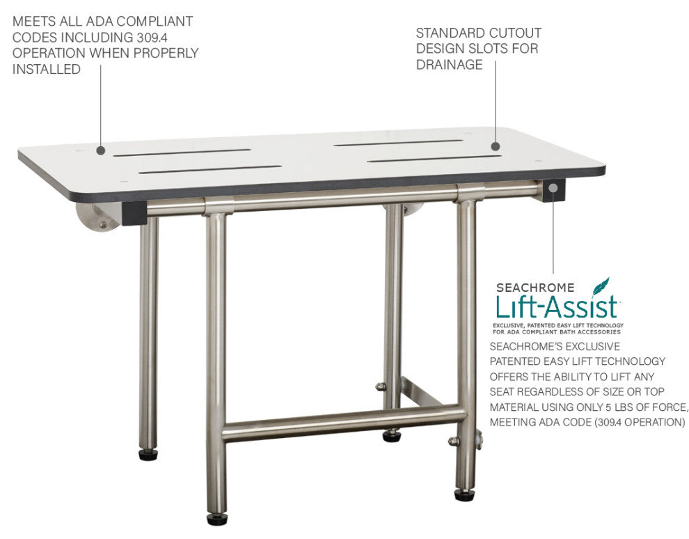 Folding Wall Mount Bench Shower Seat with Legs, White, 22-Inch