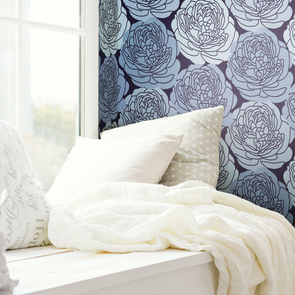 Blue & Black Bed Of Roses Peel & Stick Wallpaper