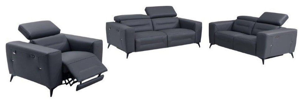 Arezzo Genuine Italian Leather Modern Sofa Set, Dark Gray