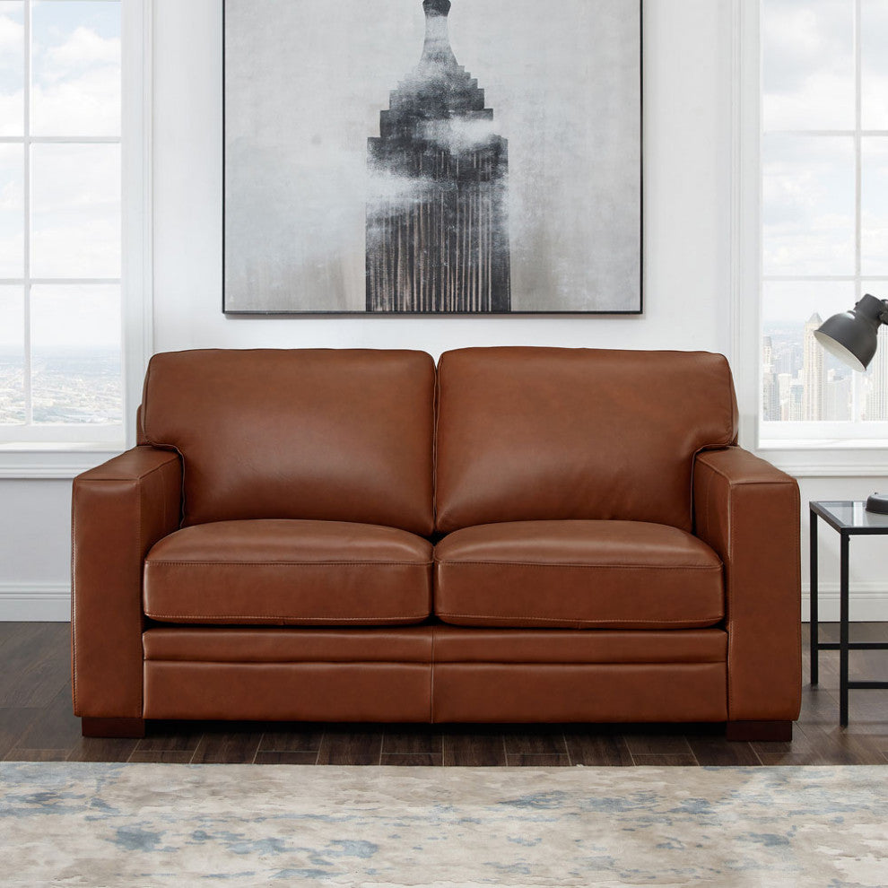 Hydeline Dillon Top Grain Leather Sofa Collection, Cinnamon Brown, Loveseat
