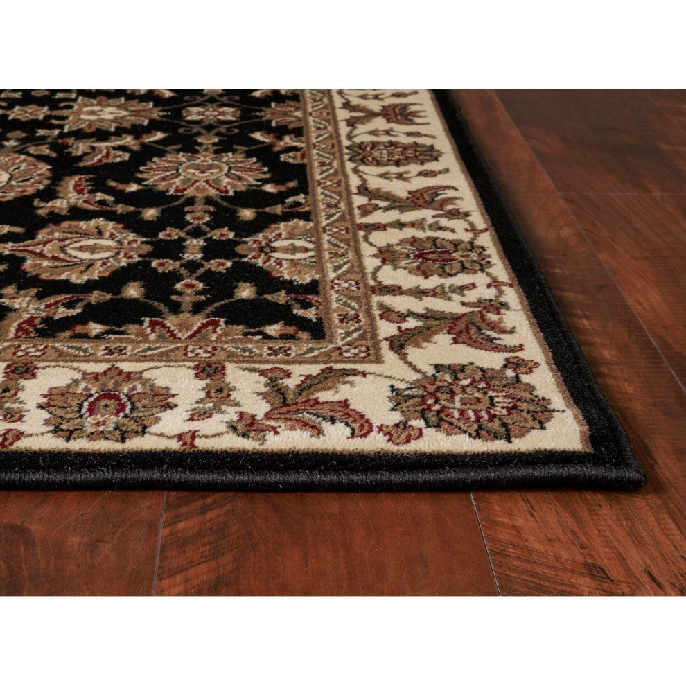 KAS Cambridge 7313 Black/Ivory Kashan Area Rug, 2'2" x 7'11" Runner