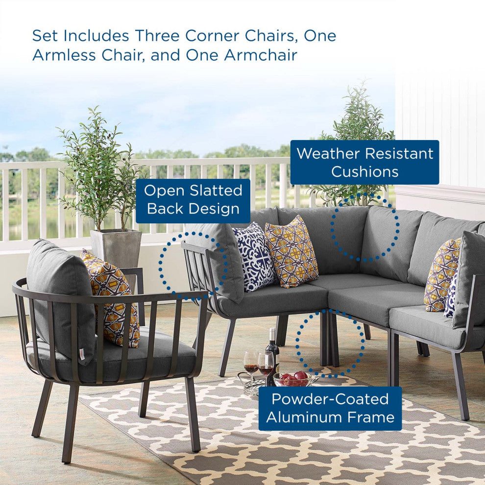 Lounge Sectional Sofa Chair Set, Aluminum, Metal, Gray, Modern, Outdoor